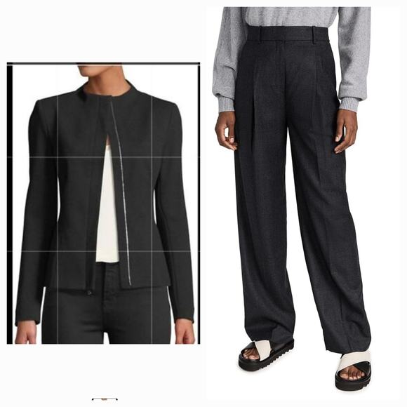 Theory Womens Charcoal Melange Sculpted Blazer Pleated Trouser Pants Set US 10 - Picture 1 of 16